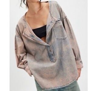 We The Free Denim Dreaming Henley Peach XS NWT